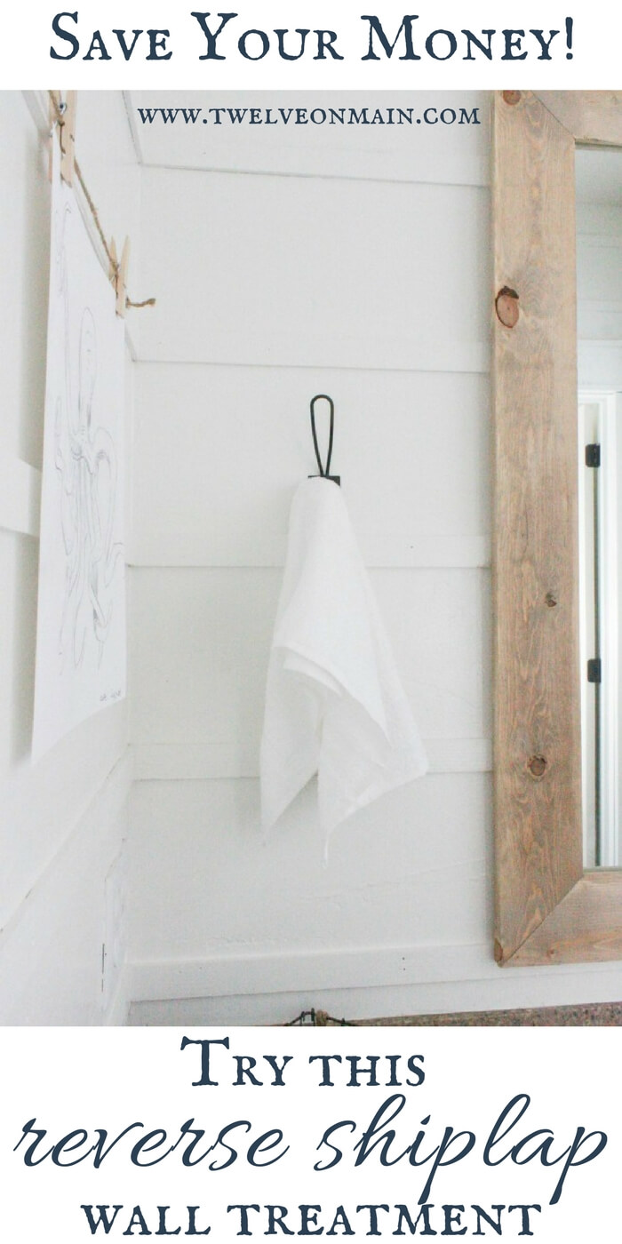Use this DIY reverse shiplap to create a stylish farmhouse style for less than traditional shiplap! Use this DIY reverse shiplap to create a stylish farmhouse style for less than traditional shiplap!