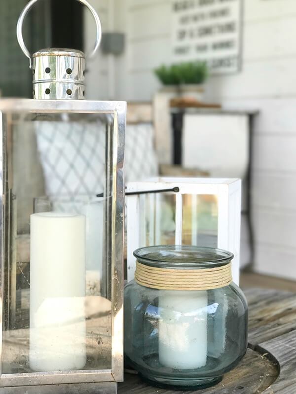 Love these lanterns as an addition to their farmhouse summer porch decor! Love these lanterns as an addition to their farmhouse summer porch decor!