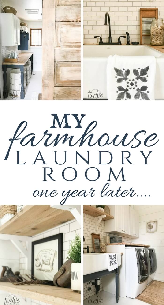 One of my most successful room remodels! Check out how my farmhouse laundry room is doing one year later!! An in depth discussion of what works and what doesn't.