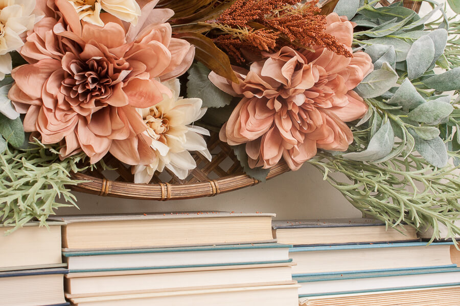 Love the way these flowers look on this simple fall mantel decor