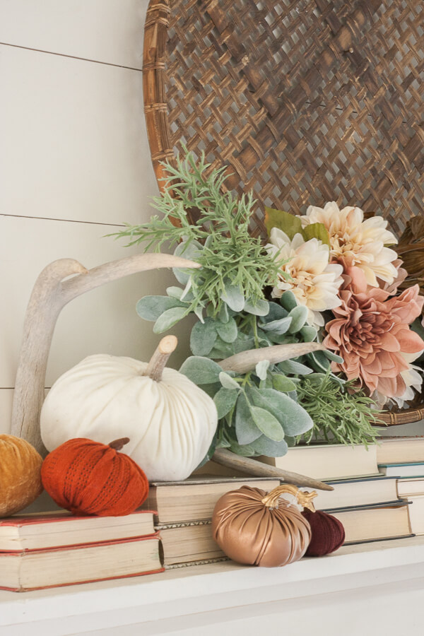 Feminine and rustic fall mantel decor combined!