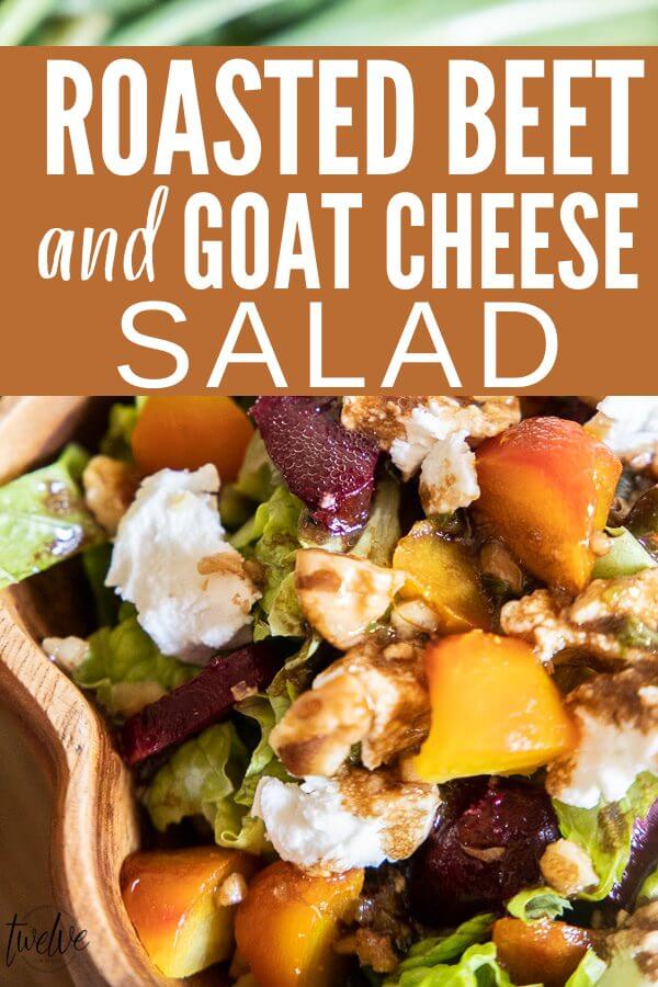 The perfect combination. Roasted beets and goat cheese salad with romaine lettuce, walnuts, and a homemade balsamic dressing.