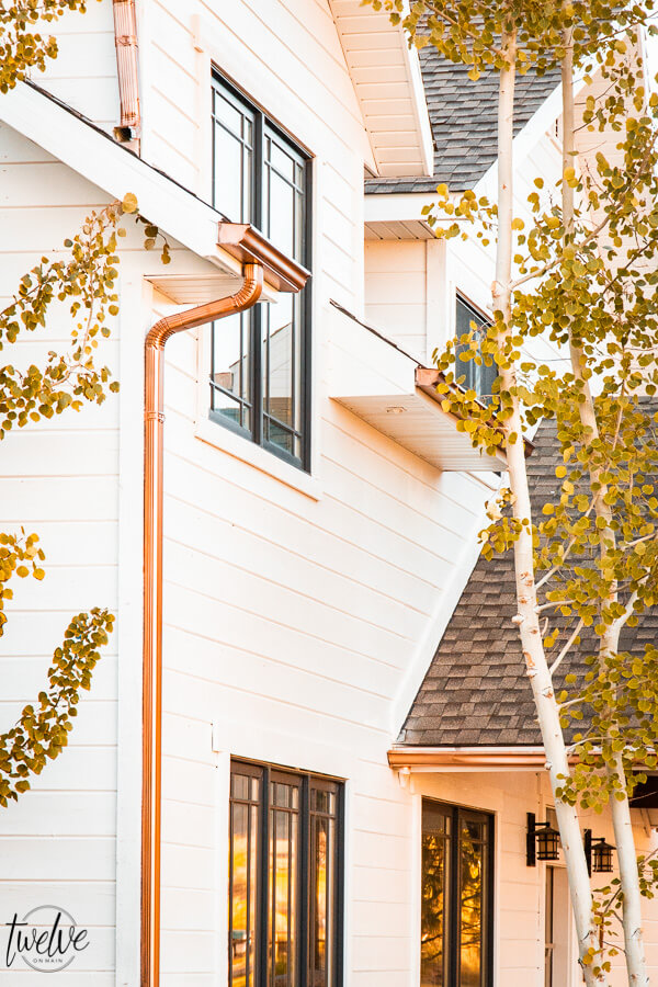 Gorgeous new paint colors on the house. Benjamin Moore White Dove is the perfect white for the outside of the house.