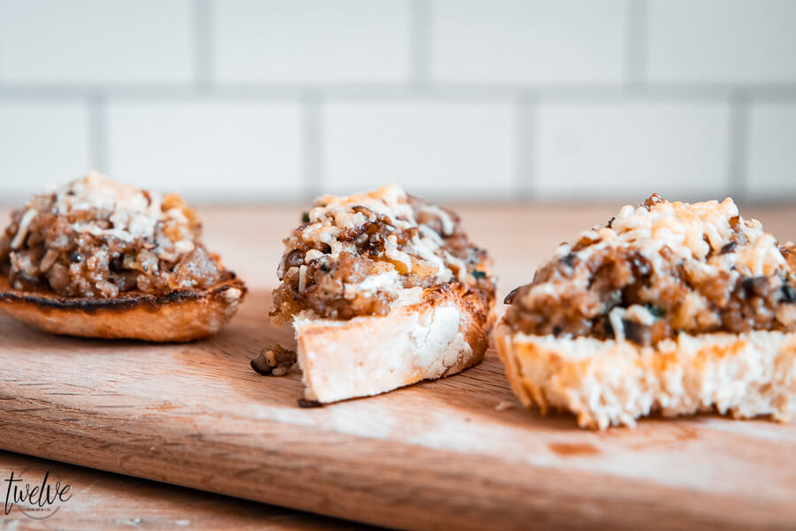 This is an amazing holiday appetizer idea! This sausage and mushroom toast is so flavorful and hearty.