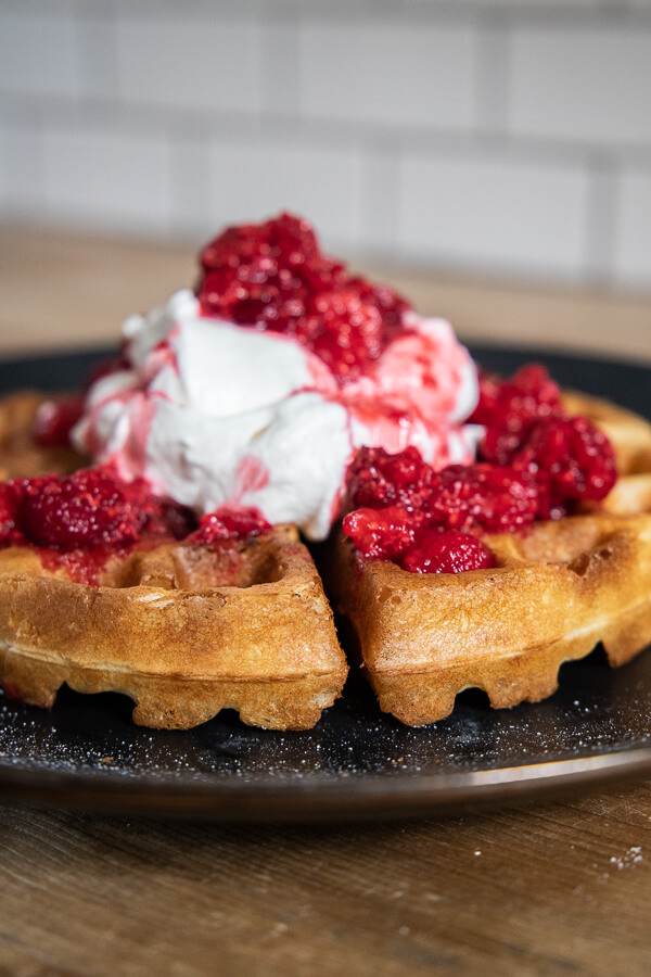 Make these crispy, light and fluffy overnight sourdough waffles right now! Use your sourdough discard, it takes a couple of minutes to make.