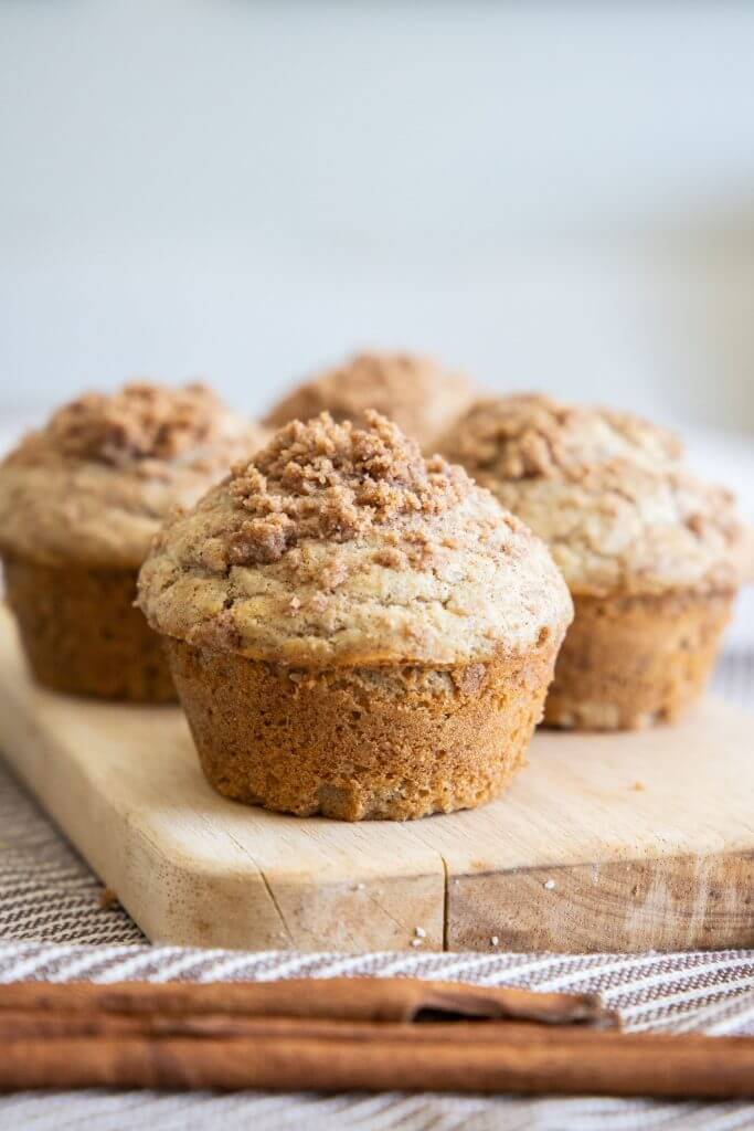 How to make easy sourdough discard cinnamon streusel muffins using your sourdough discard. These are so easy to make and taste amazing! With the combination of tangy sourdough discard and sweet and spicy cinnamon streusel this is the perfect breakfast treat and a great snack! It is also a great way to use up that sourdough discard.