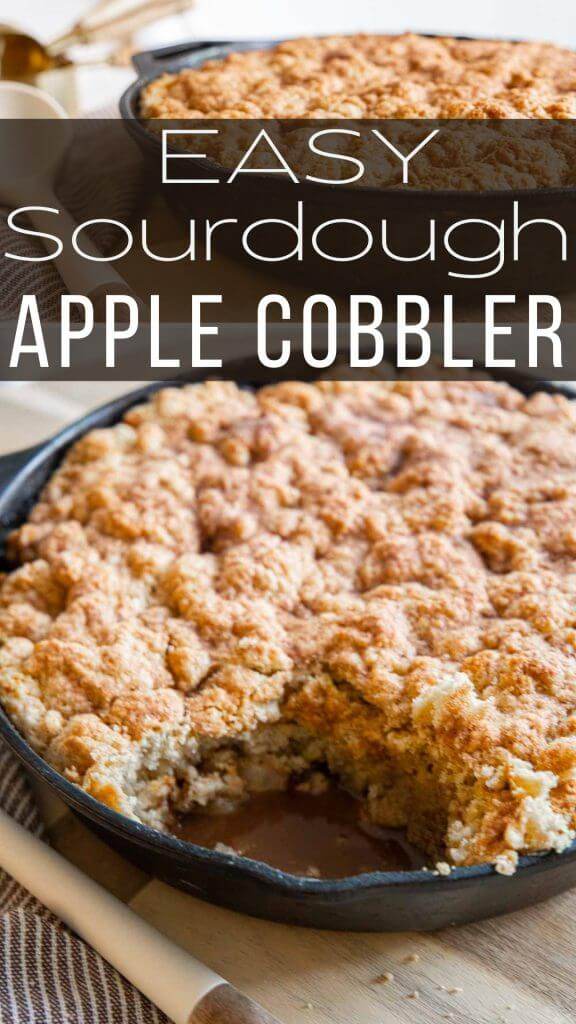This decadent sourdough apple cobbler dessert is one of our favorites! It is a great way to use sourdough discard. With a soft biscuit topping and spiced apple filling it screams fall.