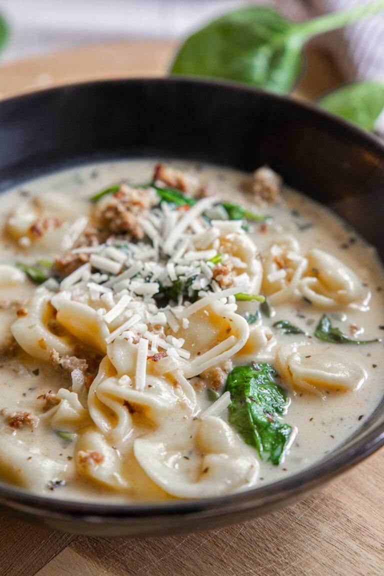Creamy Tortellini Soup with Sausage and Spinach
