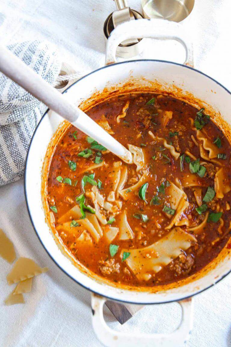 Easy Lasagne Soup with Spicy Sausage