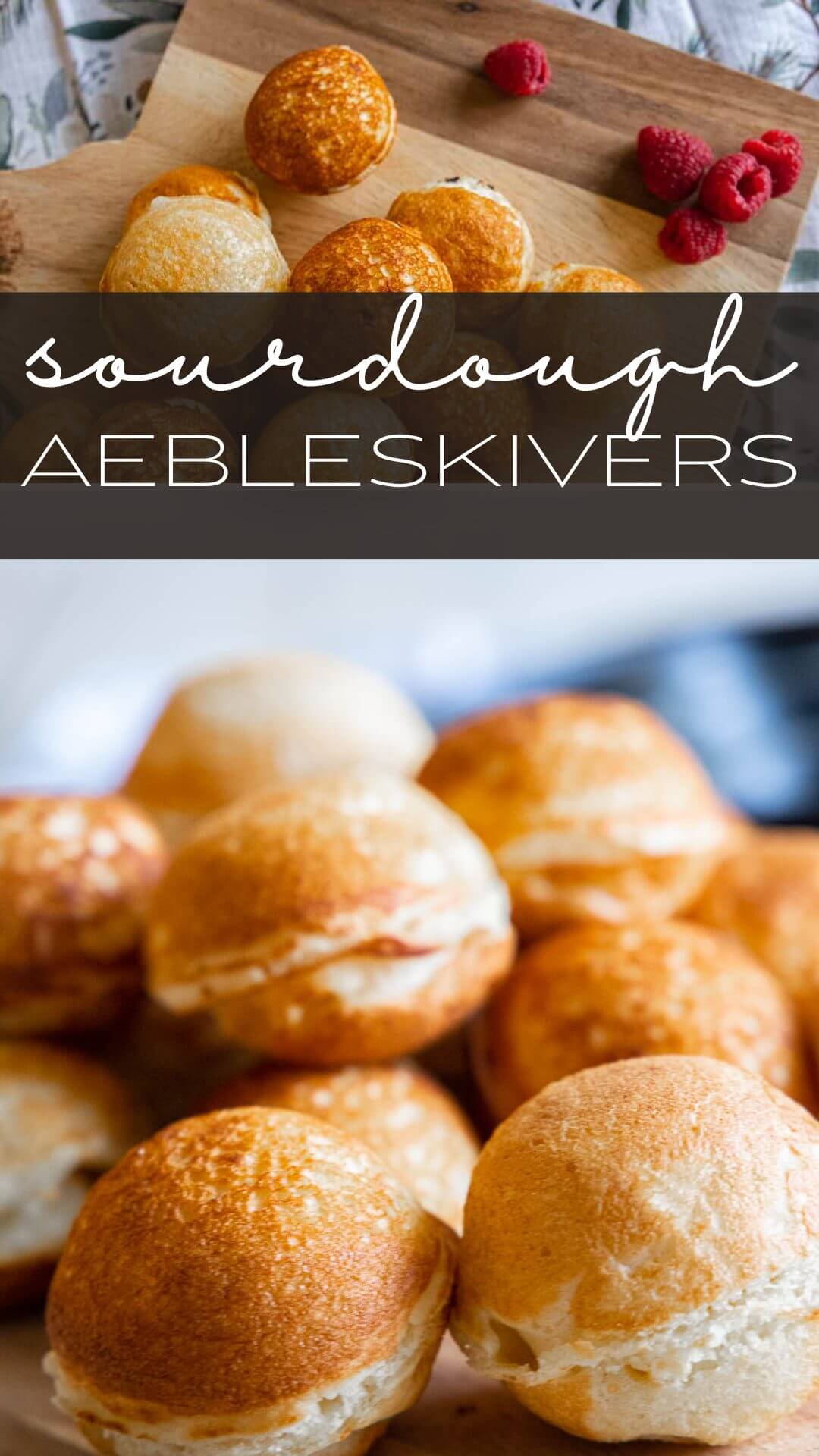 How to make easy sourdough dutch pancakes or sourdough aebleskivers. This is a great breakfast option. These little fluffy round pancake balls are perfect topped with fruit,  syrups, sauces, whipped cream and more.