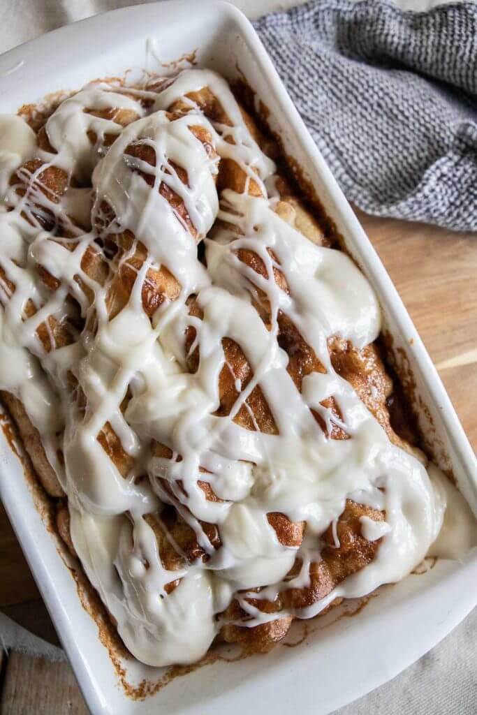 Make this amazing cinnamon sugar focaccia sourdough bread with cream cheese frosting. This is a great new take on cinnamon rolls.
