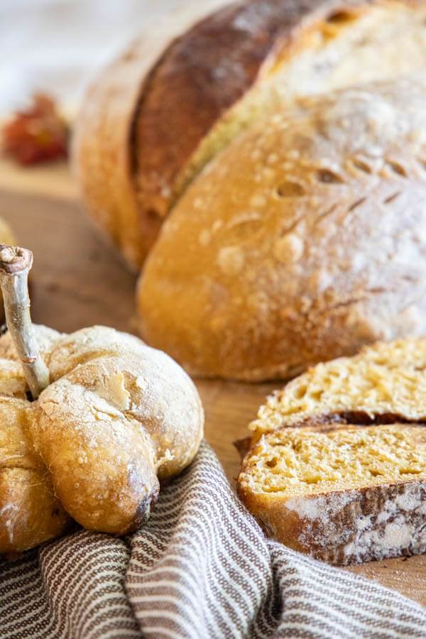 This is an amazing fall treat! This is a fun take on regular dutch oven sourdough bread, but with all the pumpkin spice flavors! Enjoy this bread a french bread, toasted with butter or even with a sweet honey butter!