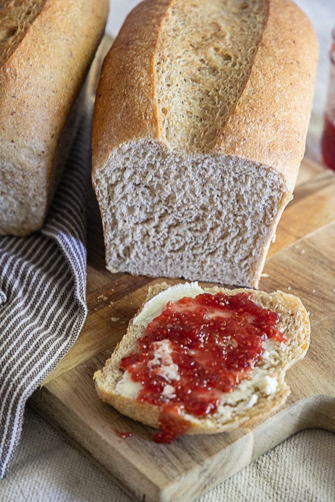 Bake soft wheat sourdough sandwich bread with amazing flavor and a light, tender texture. An easy homemade loaf perfect for toast and everyday sandwiches.